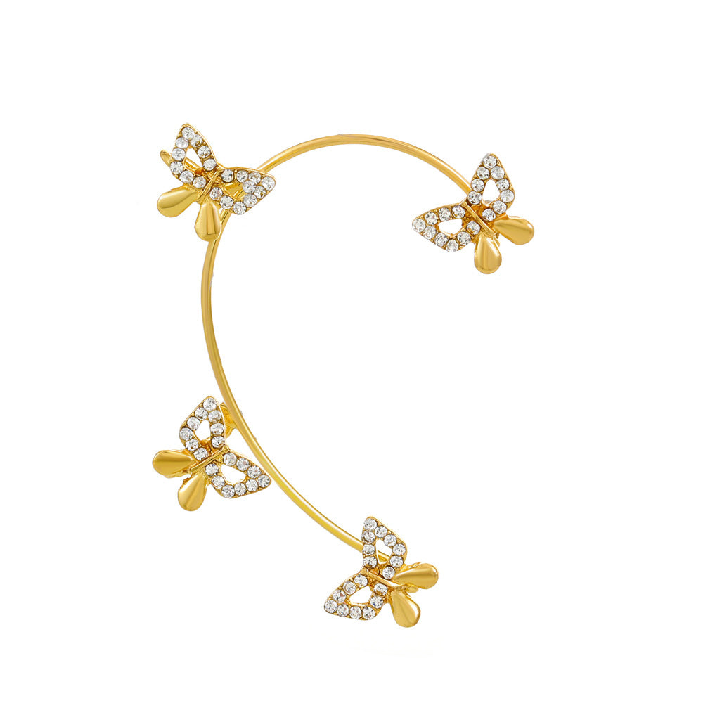 Venta al por mayor Pendientes de aleación de manguito de oreja de mariposa de diamante